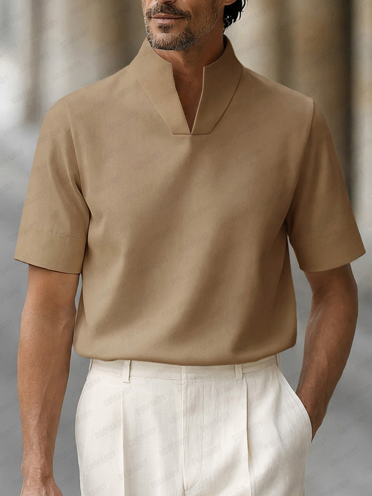 Stand-Collar Woven Short-Sleeve Top — Men's | Relaxed Fit | Clean Summer Essential