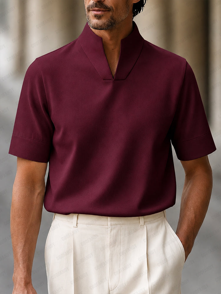 Stand-Collar Woven Short-Sleeve Top — Men's | Relaxed Fit | Clean Summer Essential
