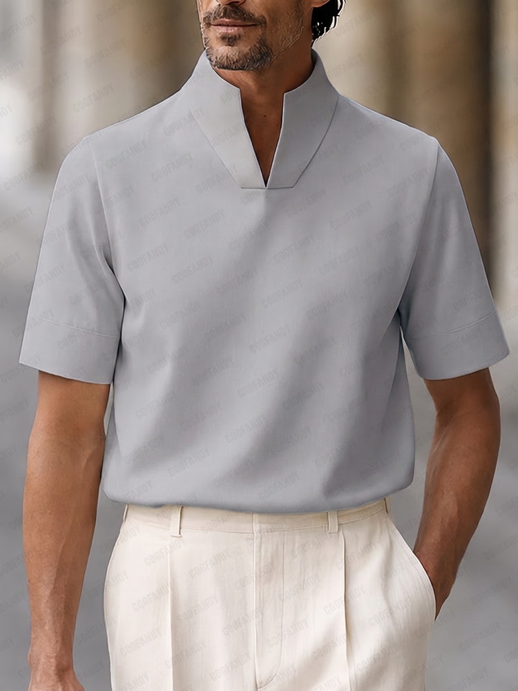 Stand-Collar Woven Short-Sleeve Top — Men's | Relaxed Fit | Clean Summer Essential