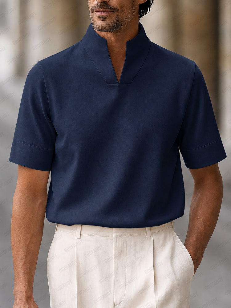 Stand-Collar Woven Short-Sleeve Top — Men's | Relaxed Fit | Clean Summer Essential
