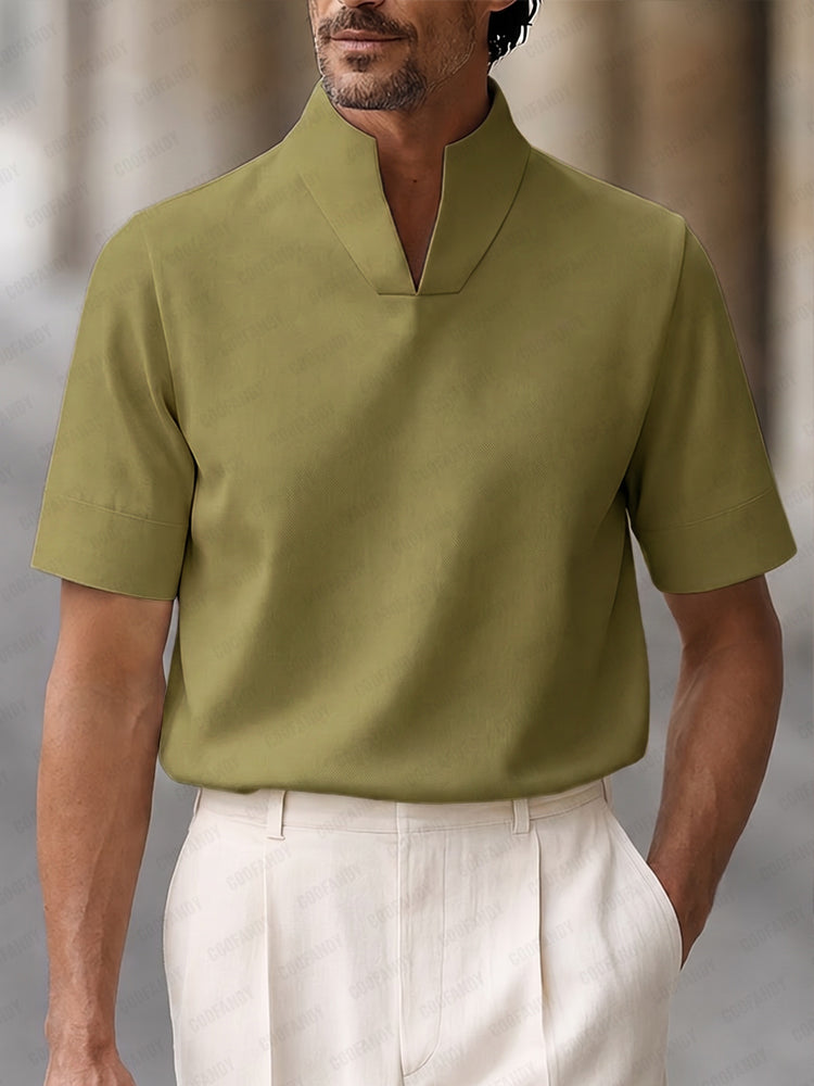 Stand-Collar Woven Short-Sleeve Top — Men's | Relaxed Fit | Clean Summer Essential