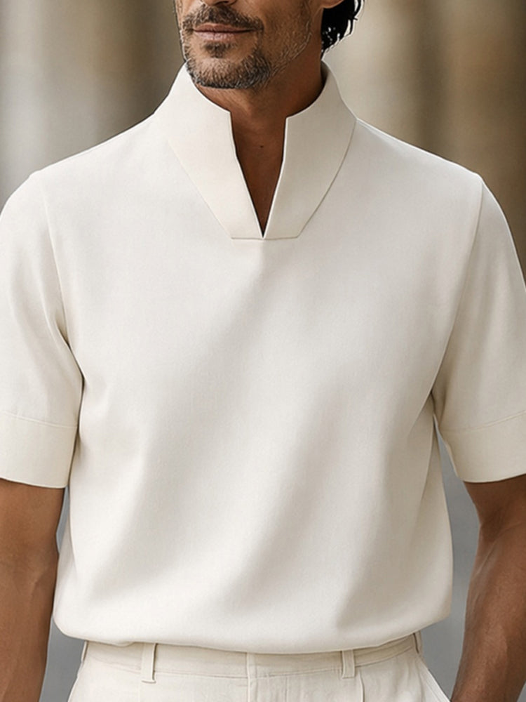 Stand-Collar Woven Short-Sleeve Top — Men's | Relaxed Fit | Clean Summer Essential