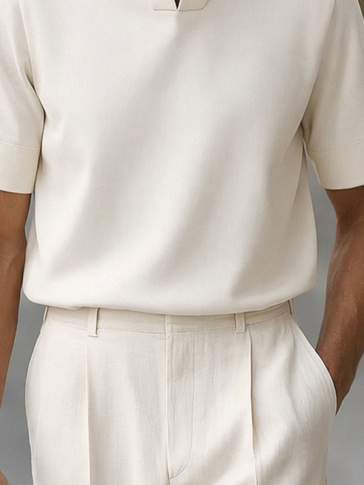 Stand-Collar Woven Short-Sleeve Top — Men's | Relaxed Fit | Clean Summer Essential