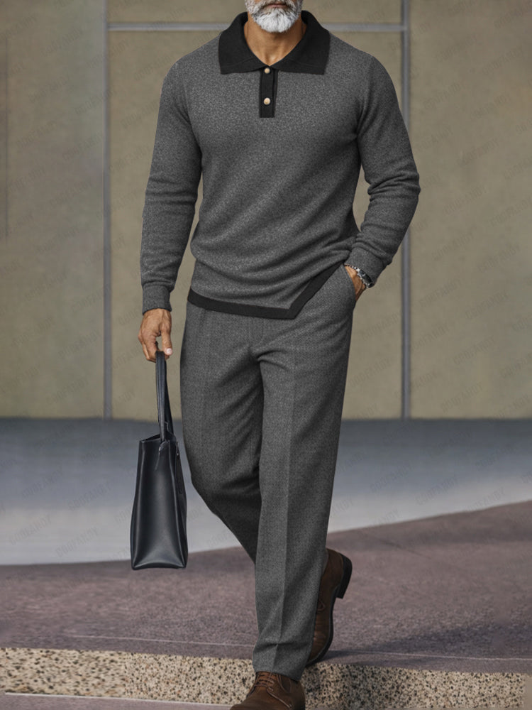 Asymmetric-Hem Woven Polo Shirt Set — Men's | Relaxed Fit | Modern Smart Casual