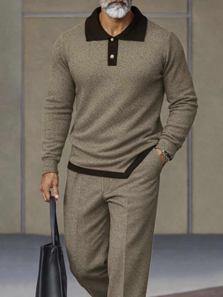 Asymmetric-Hem Woven Polo Shirt Set — Men's | Relaxed Fit | Modern Smart Casual