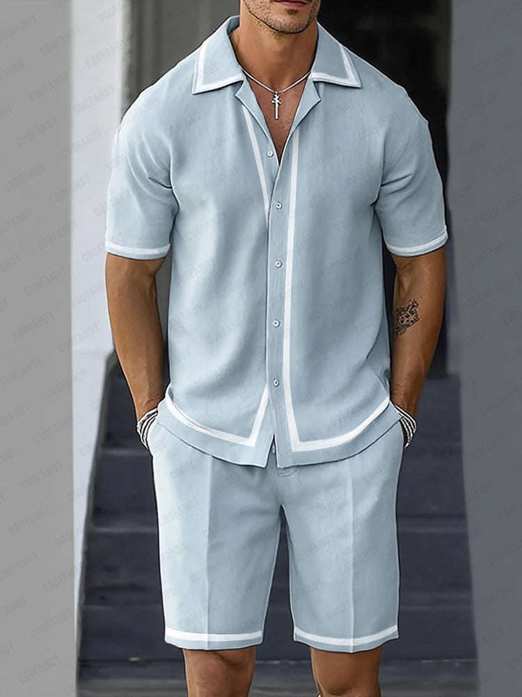 Stretch Woven Shirt & Shorts Set — Men's | Comfort Fit | Versatile Summer
