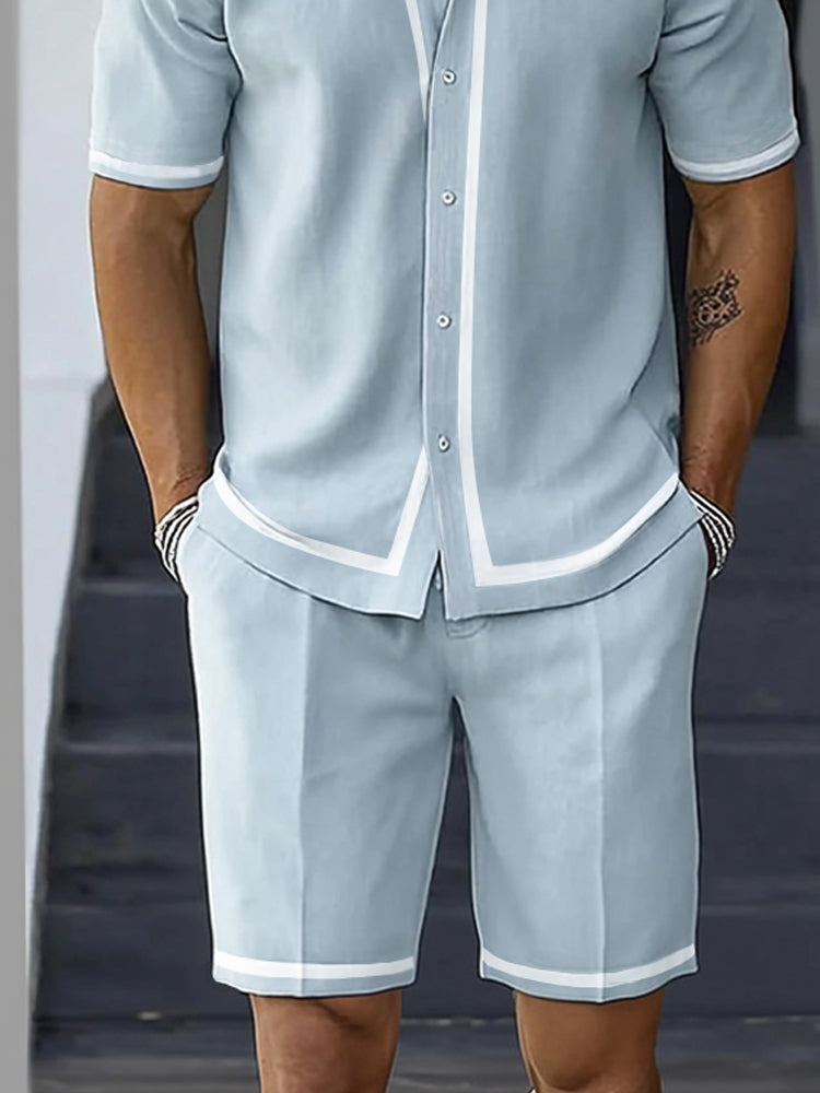 Stretch Woven Shirt & Shorts Set — Men's | Comfort Fit | Versatile Summer