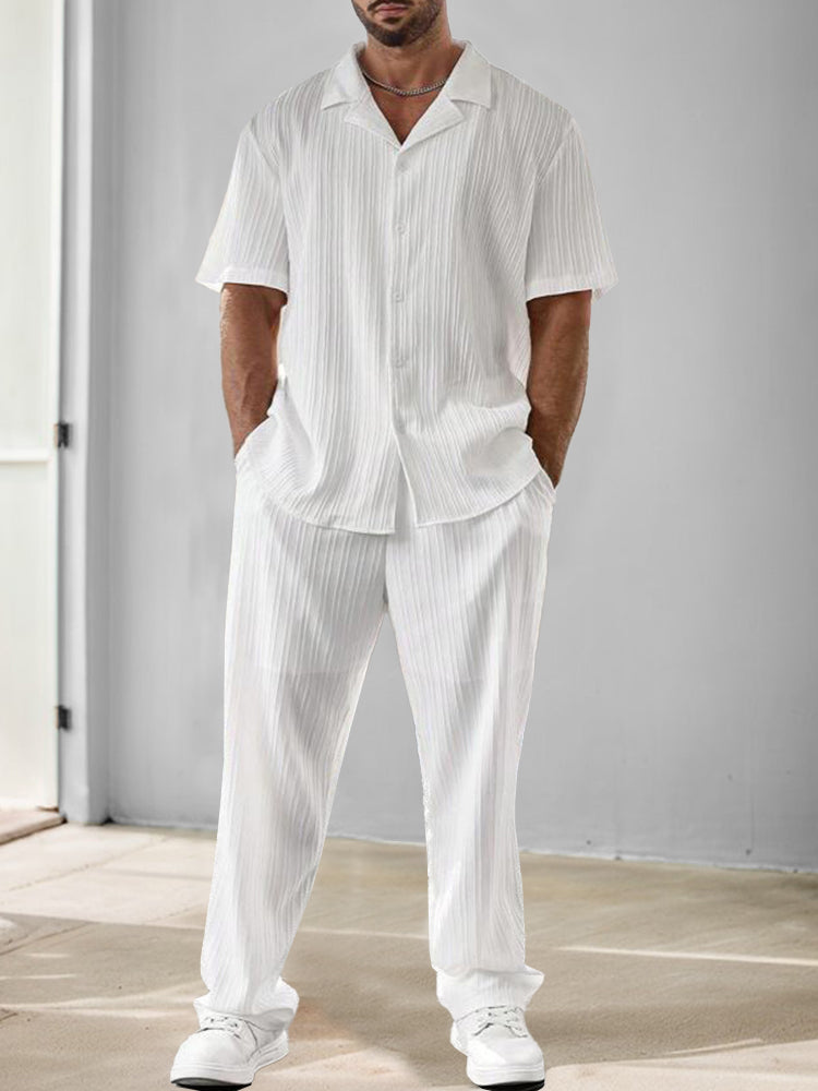 Striped Texture Woven Shirt & Pants Set — Men's | Relaxed Fit | Smart Weekend