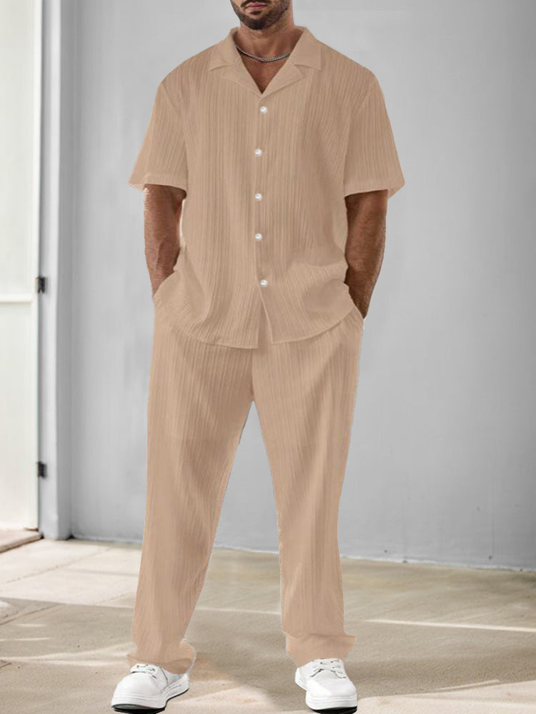 Striped Texture Woven Shirt & Pants Set — Men's | Relaxed Fit | Smart Weekend