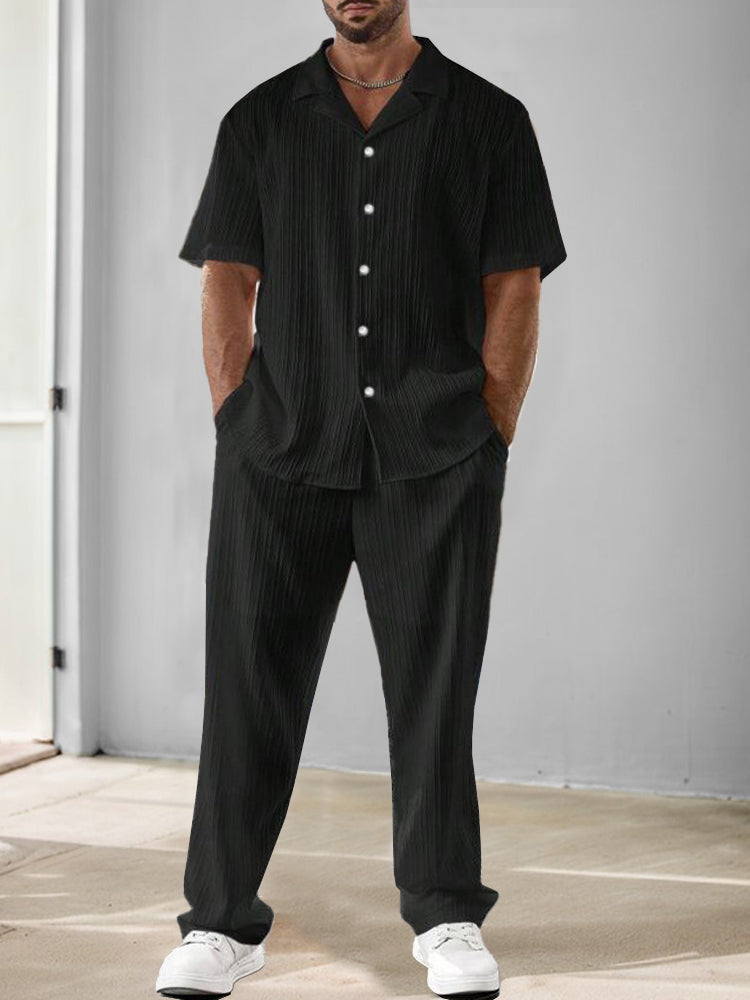 Striped Texture Woven Shirt & Pants Set — Men's | Relaxed Fit | Smart Weekend