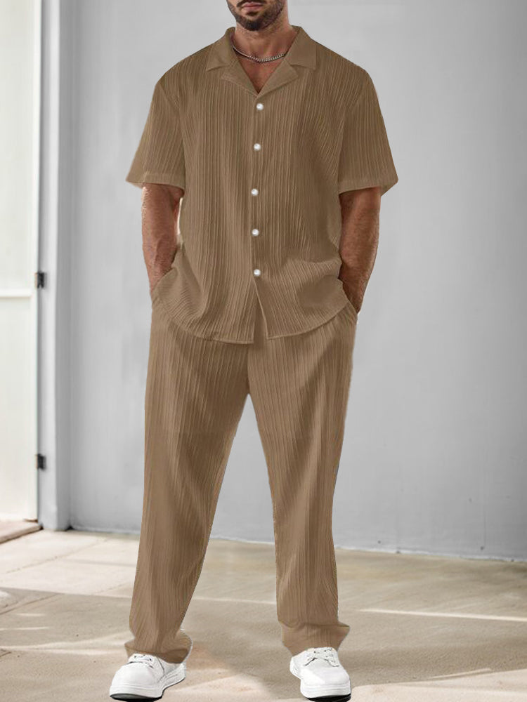 Striped Texture Woven Shirt & Pants Set — Men's | Relaxed Fit | Smart Weekend