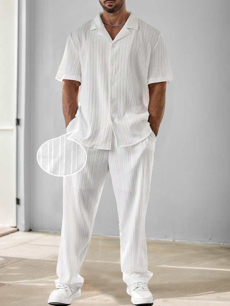 Striped Texture Woven Shirt & Pants Set — Men's | Relaxed Fit | Smart Weekend