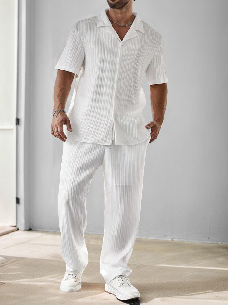 Striped Texture Woven Shirt & Pants Set — Men's | Relaxed Fit | Smart Weekend