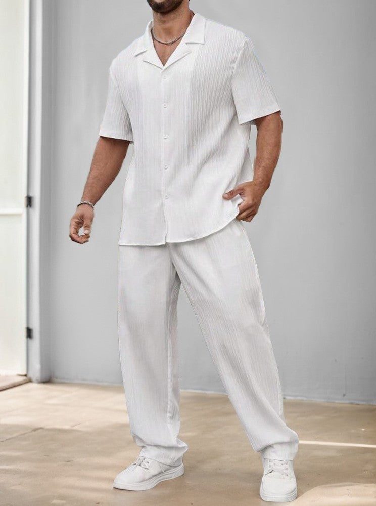 Striped Texture Woven Shirt & Pants Set — Men's | Relaxed Fit | Smart Weekend