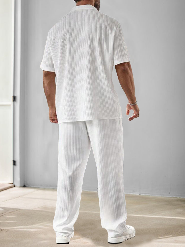 Striped Texture Woven Shirt & Pants Set — Men's | Relaxed Fit | Smart Weekend