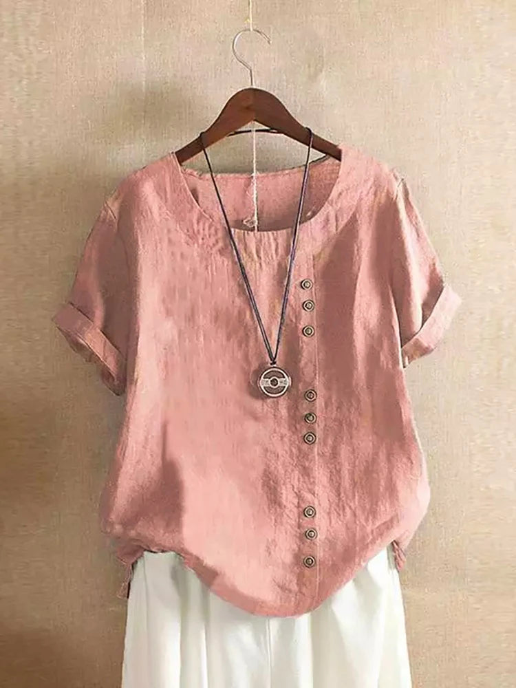 Oversized Button-Front Cotton Tee — Women's | Relaxed Fit | Casual Essential