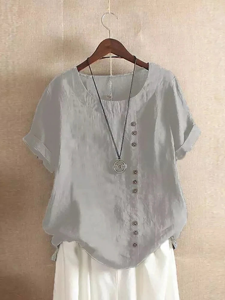 Oversized Button-Front Cotton Tee — Women's | Relaxed Fit | Casual Essential