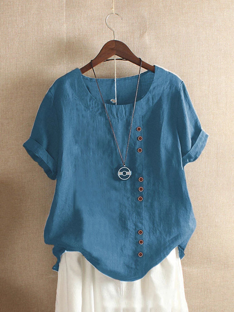 Oversized Button-Front Cotton Tee — Women's | Relaxed Fit | Casual Essential
