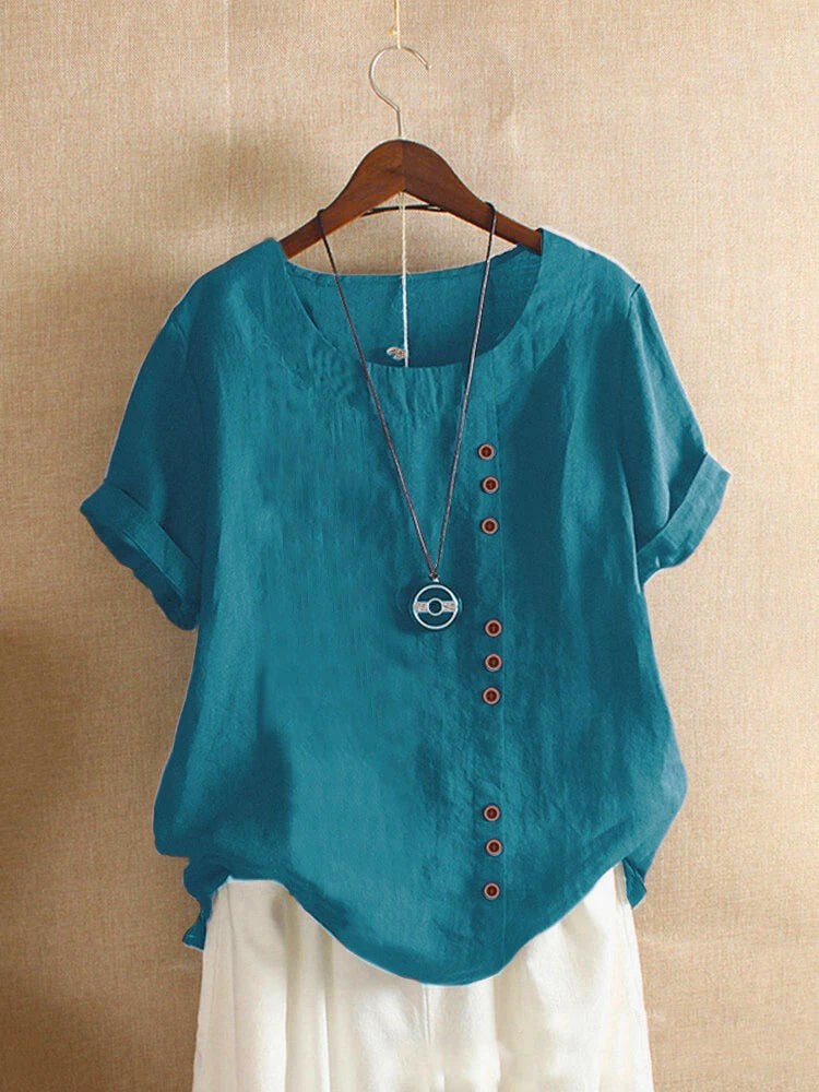 Oversized Button-Front Cotton Tee — Women's | Relaxed Fit | Casual Essential