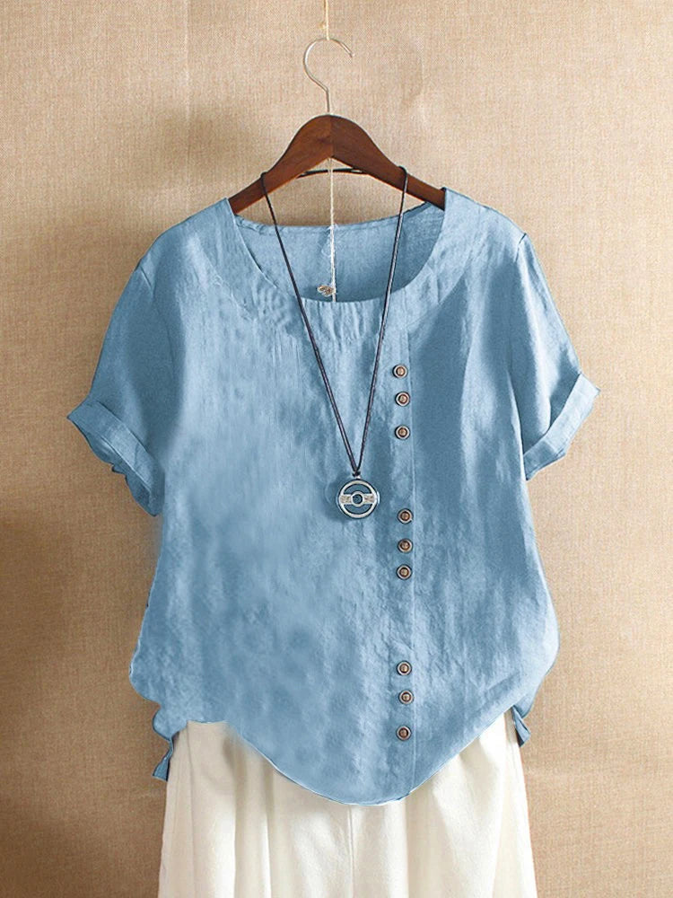 Oversized Button-Front Cotton Tee — Women's | Relaxed Fit | Casual Essential