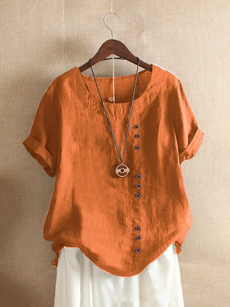 Oversized Button-Front Cotton Tee — Women's | Relaxed Fit | Casual Essential