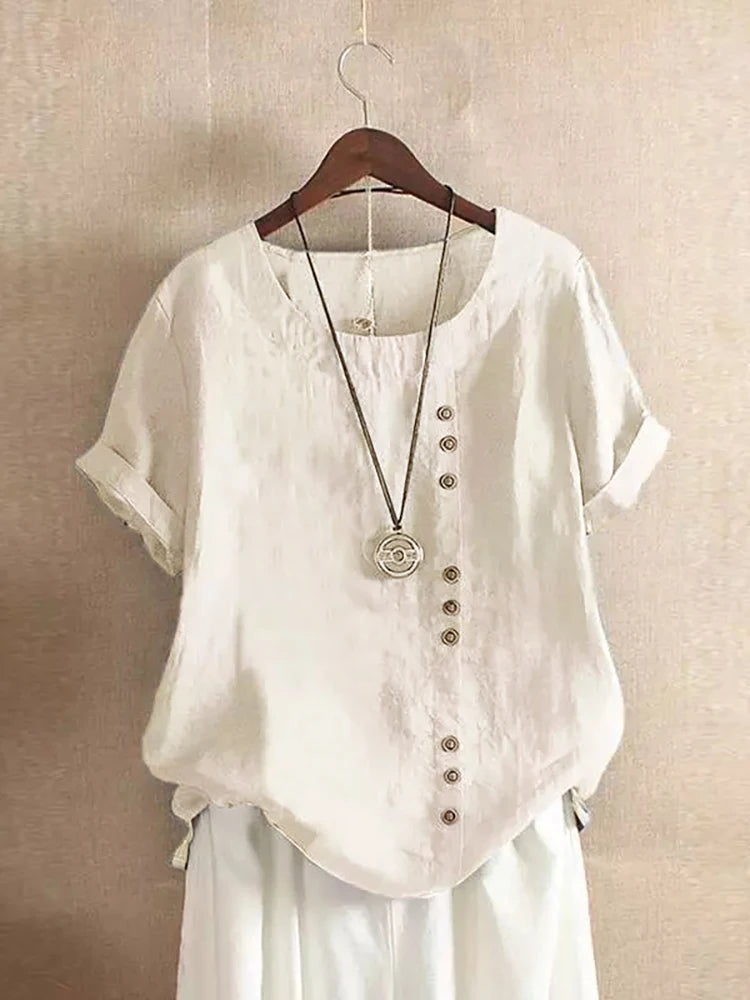Oversized Button-Front Cotton Tee — Women's | Relaxed Fit | Casual Essential