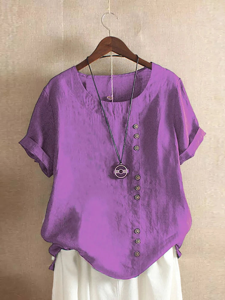 Oversized Button-Front Cotton Tee — Women's | Relaxed Fit | Casual Essential