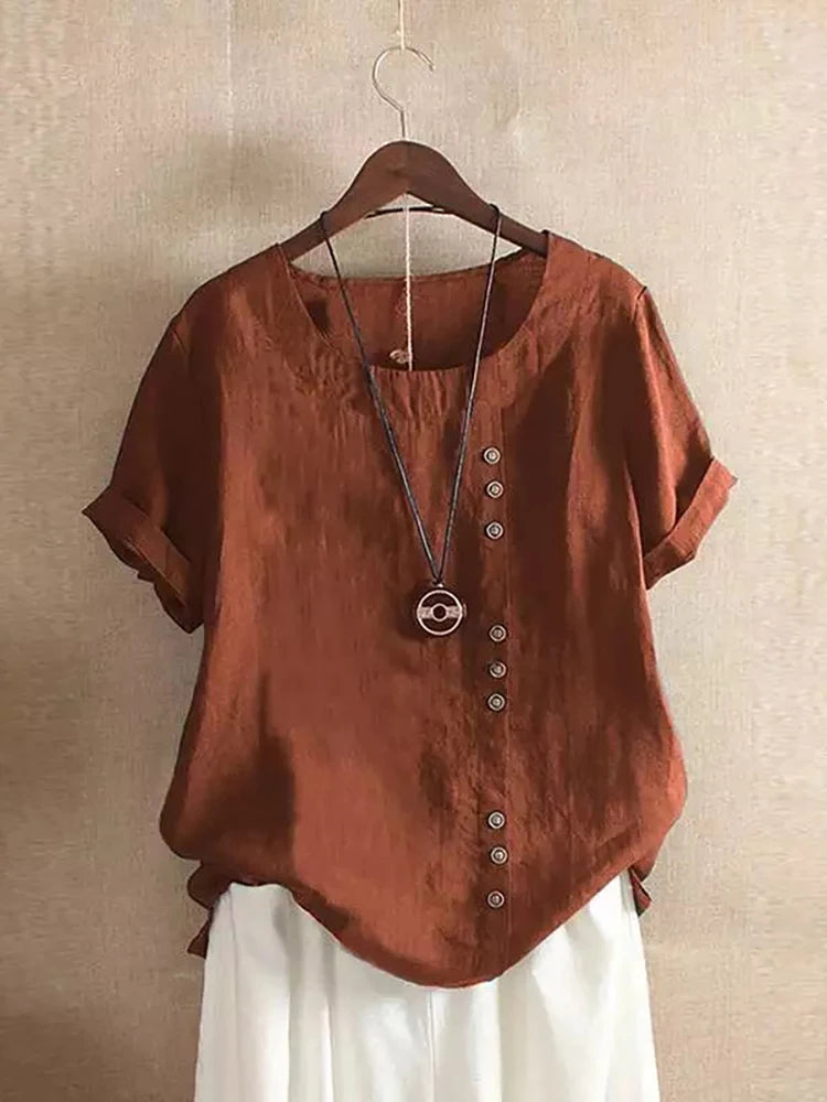 Oversized Button-Front Cotton Tee — Women's | Relaxed Fit | Casual Essential