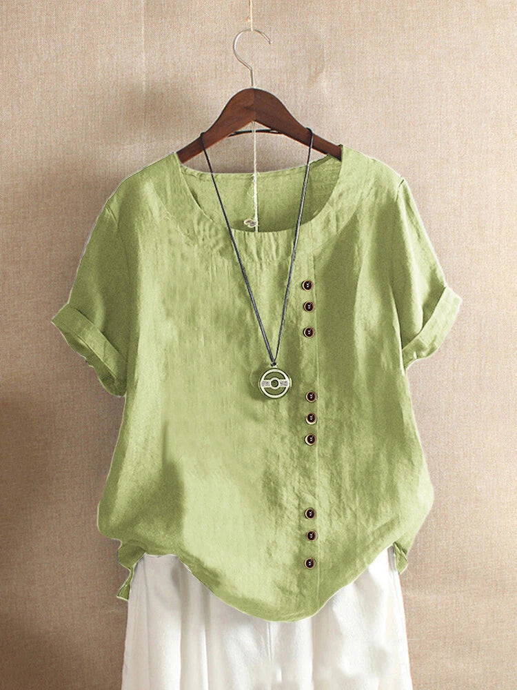 Oversized Button-Front Cotton Tee — Women's | Relaxed Fit | Casual Essential