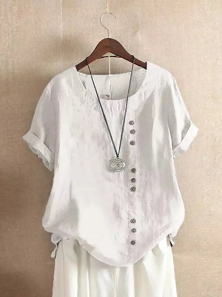 Oversized Button-Front Cotton Tee — Women's | Relaxed Fit | Casual Essential