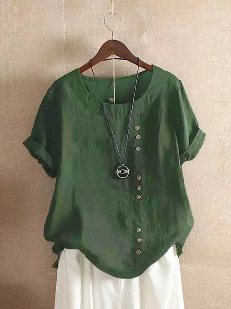 Oversized Button-Front Cotton Tee — Women's | Relaxed Fit | Casual Essential