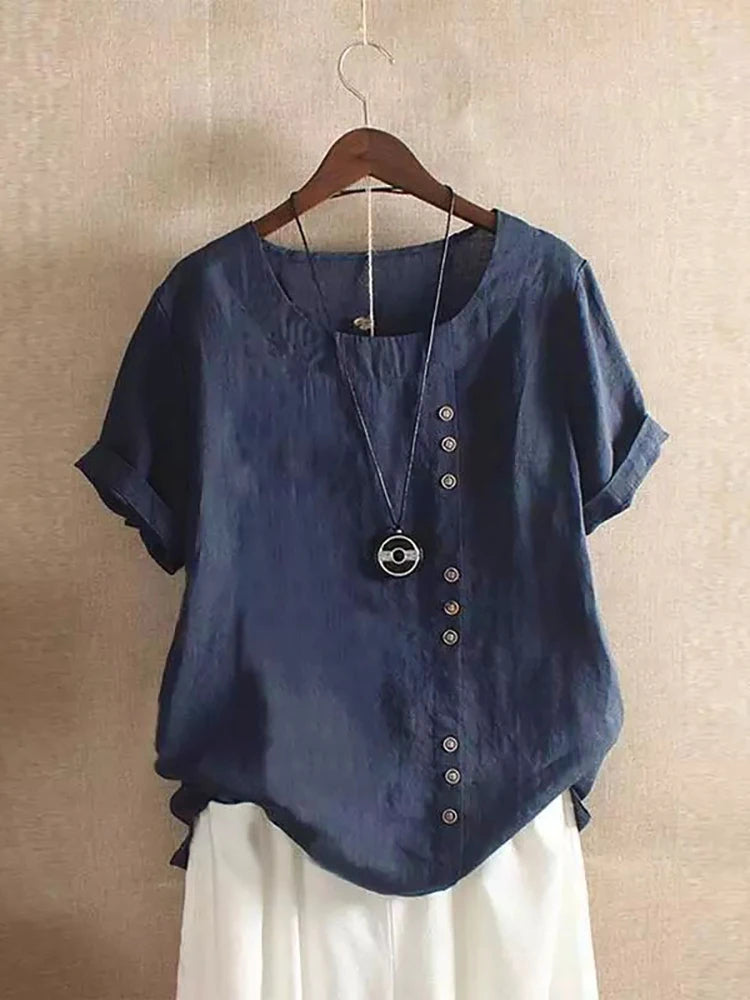 Oversized Button-Front Cotton Tee — Women's | Relaxed Fit | Casual Essential