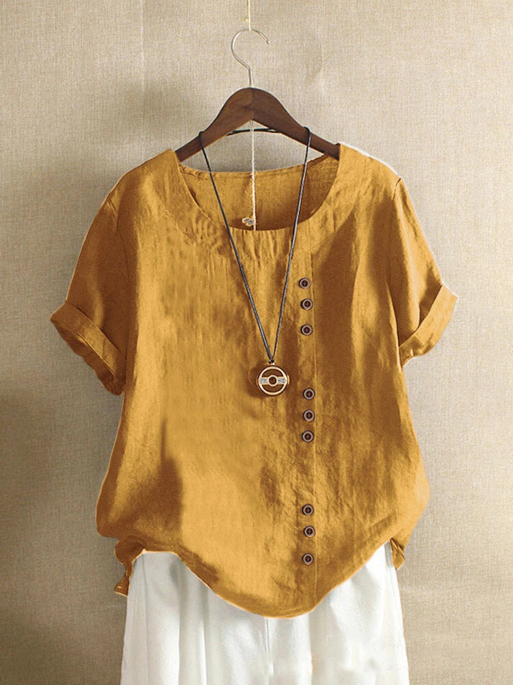 Oversized Button-Front Cotton Tee — Women's | Relaxed Fit | Casual Essential