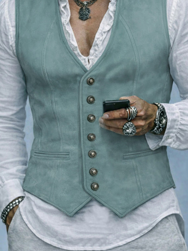 Faux Suede Stand-Collar Suit Vest — Men's | Structured Fit | Refined Layering