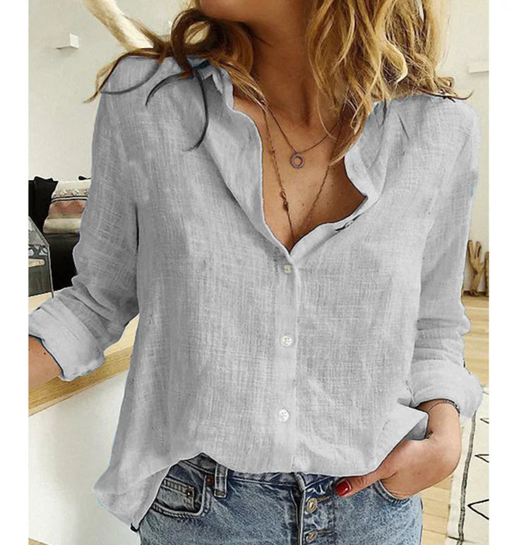 Oversized Cotton Linen Blouse — Women's | Relaxed Fit | Wardrobe Essential