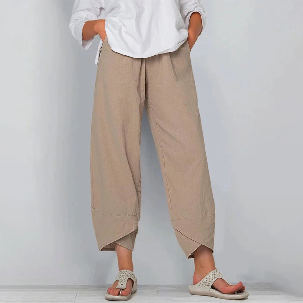Cotton Linen Harem Pants — Women's | Relaxed Draped Fit | Effortless Everyday