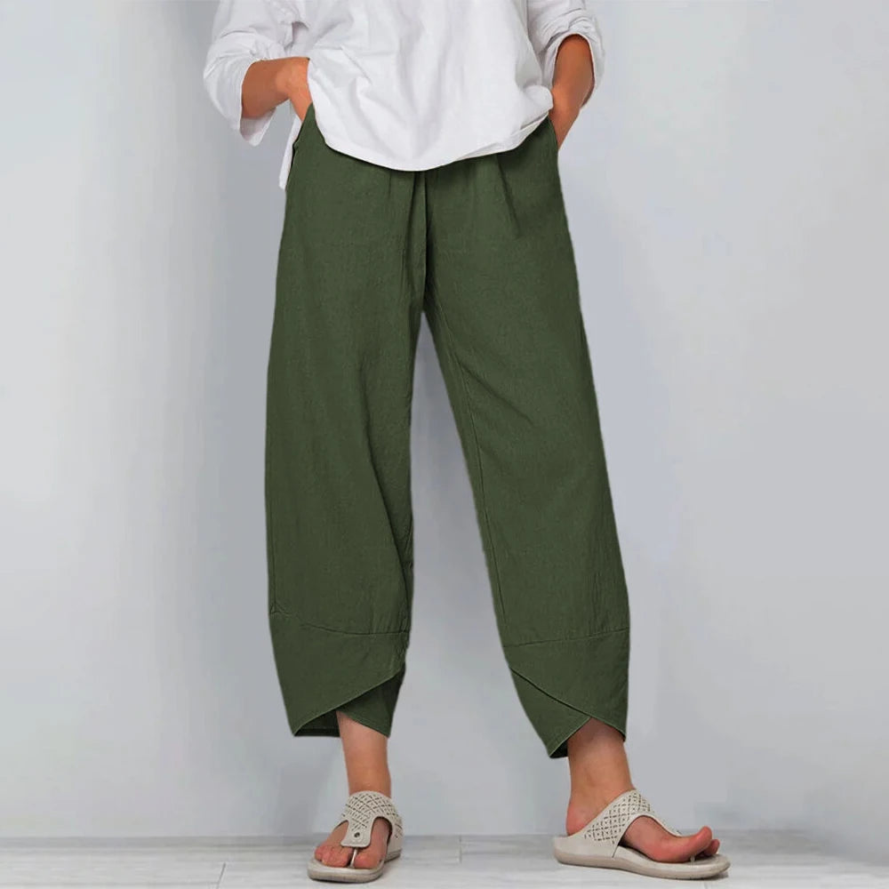 Cotton Linen Harem Pants — Women's | Relaxed Draped Fit | Effortless Everyday