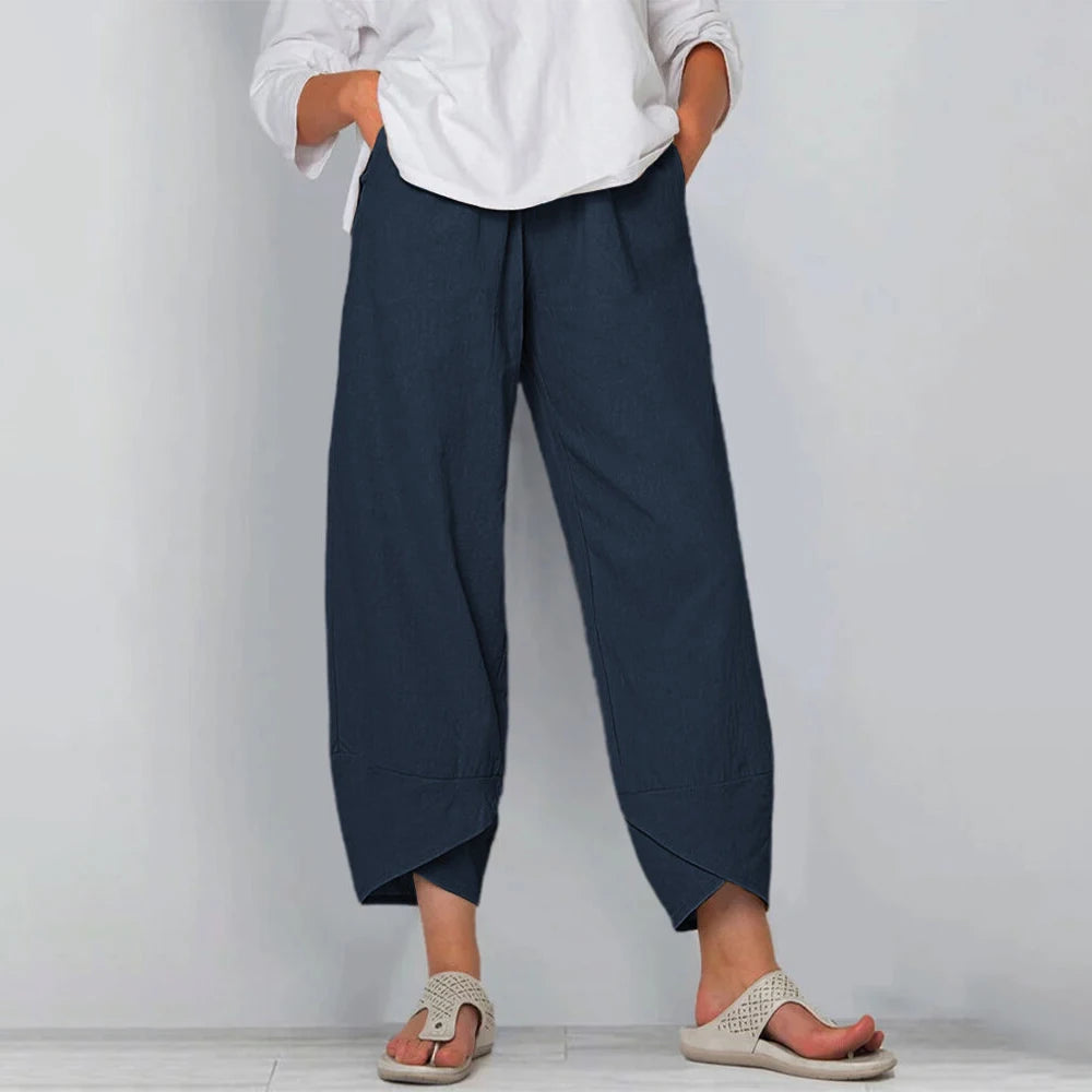 Cotton Linen Harem Pants — Women's | Relaxed Draped Fit | Effortless Everyday