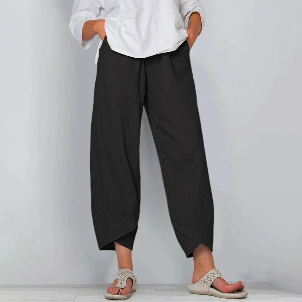 Cotton Linen Harem Pants — Women's | Relaxed Draped Fit | Effortless Everyday