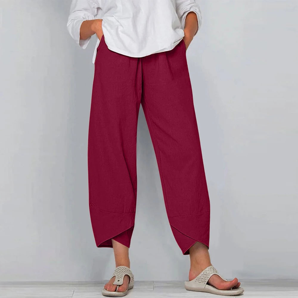 Cotton Linen Harem Pants — Women's | Relaxed Draped Fit | Effortless Everyday