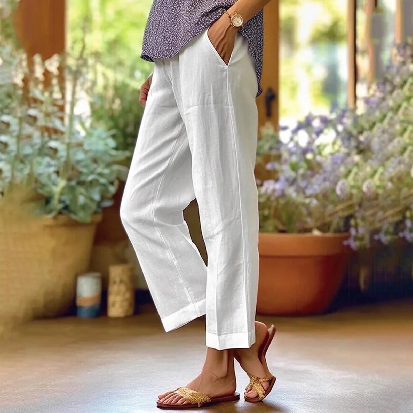Tailored Woven Cropped Trousers — Women's | Slim Fit | Polished Smart Casual