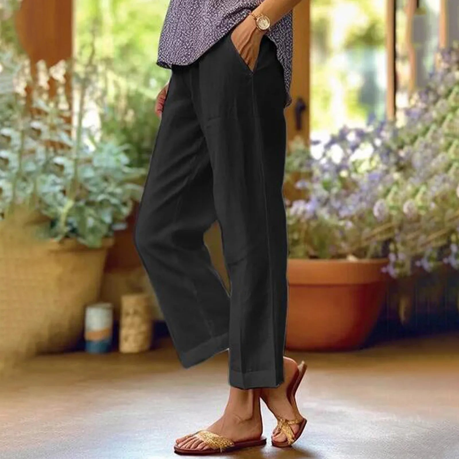 Tailored Woven Cropped Trousers — Women's | Slim Fit | Polished Smart Casual