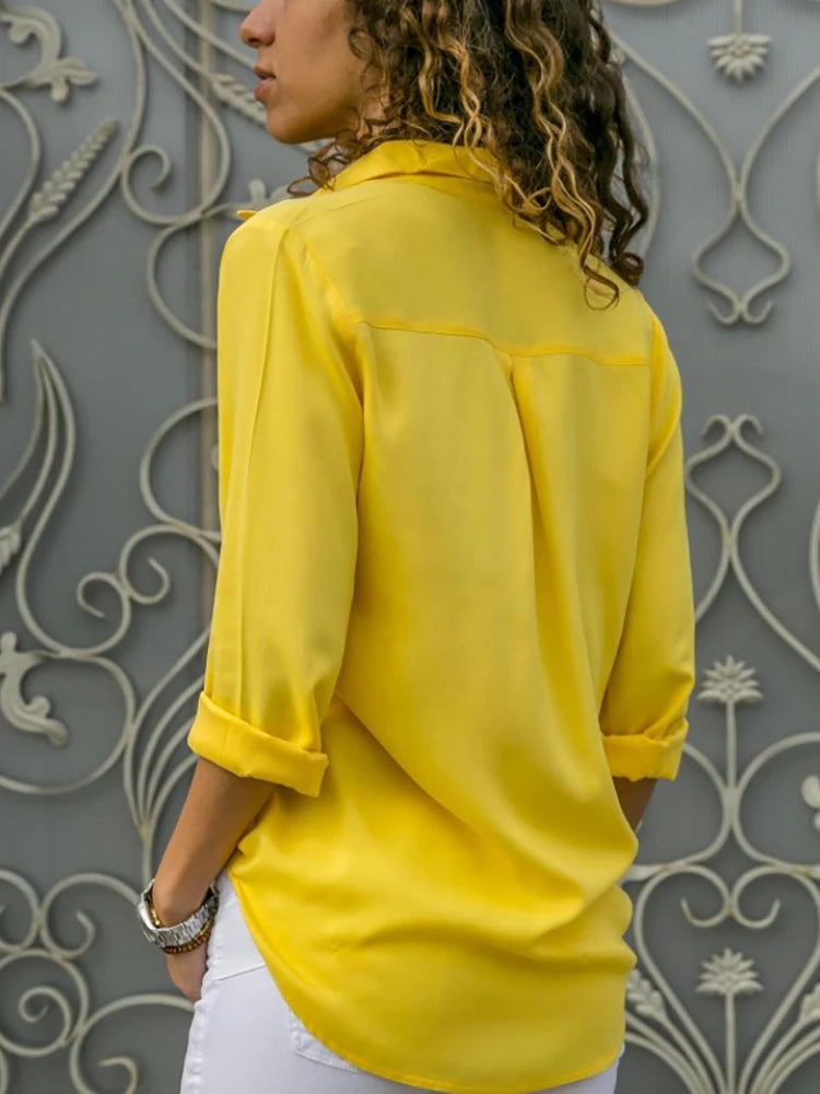 Chiffon V-Neck Blouse — Women's | Lightweight Relaxed Fit | Polished Casual