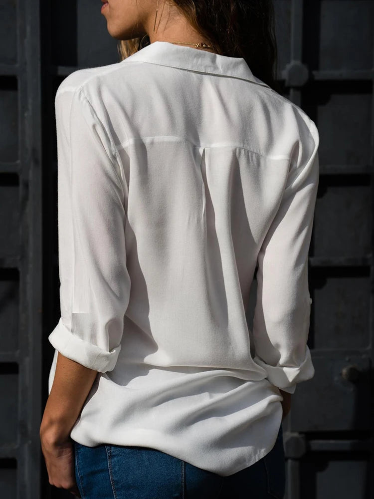 Chiffon V-Neck Blouse — Women's | Lightweight Relaxed Fit | Polished Casual