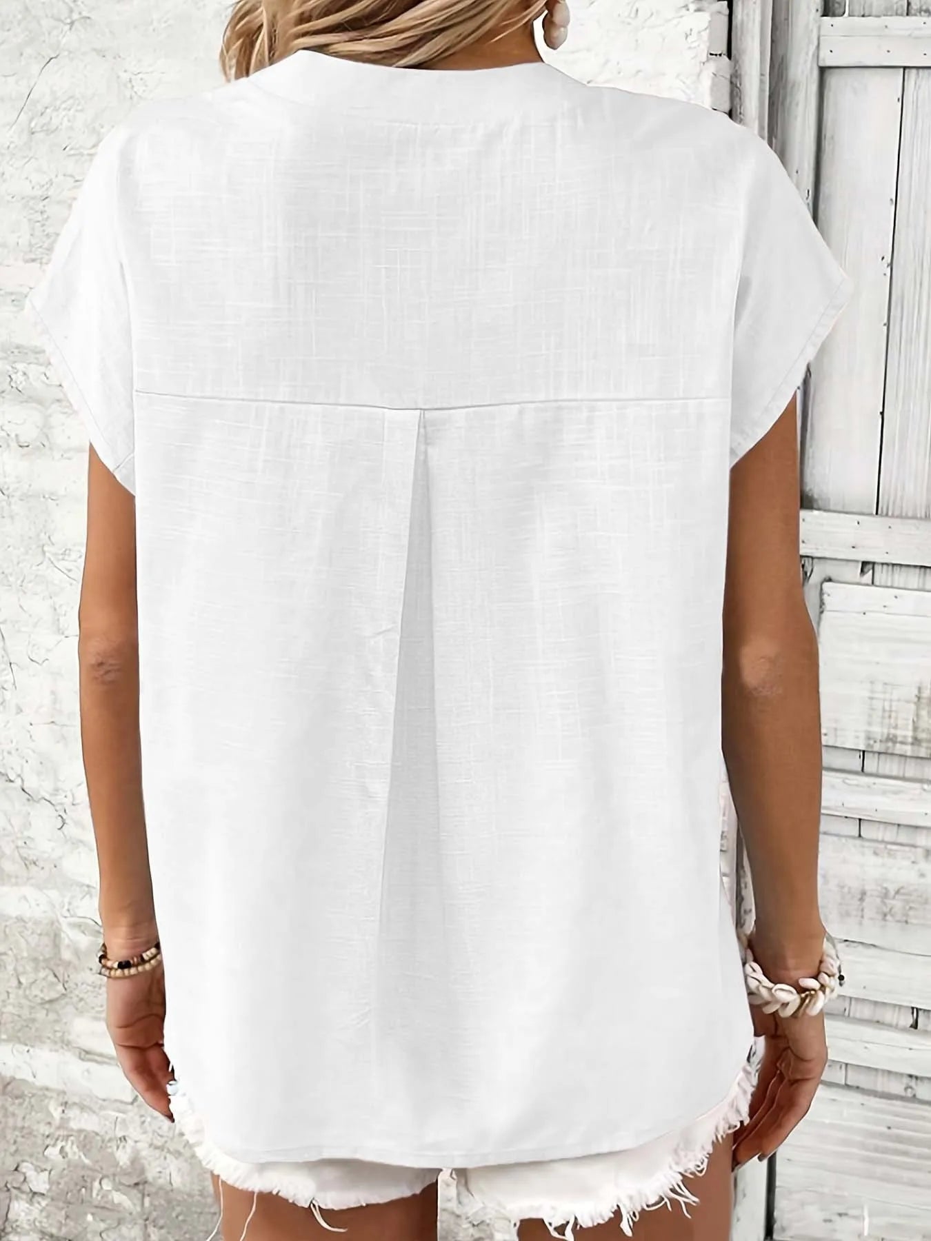 Vintage Cotton Linen V-Neck Blouse — Women's | Relaxed Fit | Retro-Inspired Essential