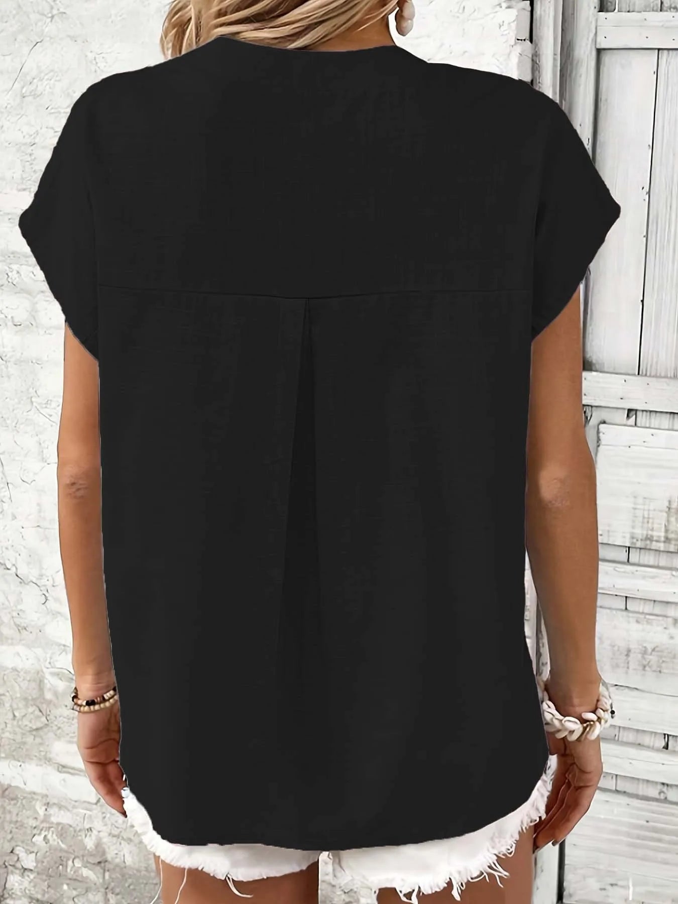 Vintage Cotton Linen V-Neck Blouse — Women's | Relaxed Fit | Retro-Inspired Essential