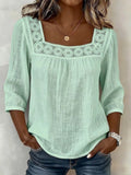 Square-Neck Lace-Trim Woven Blouse — Women's | Feminine Detail | Elegant Summer