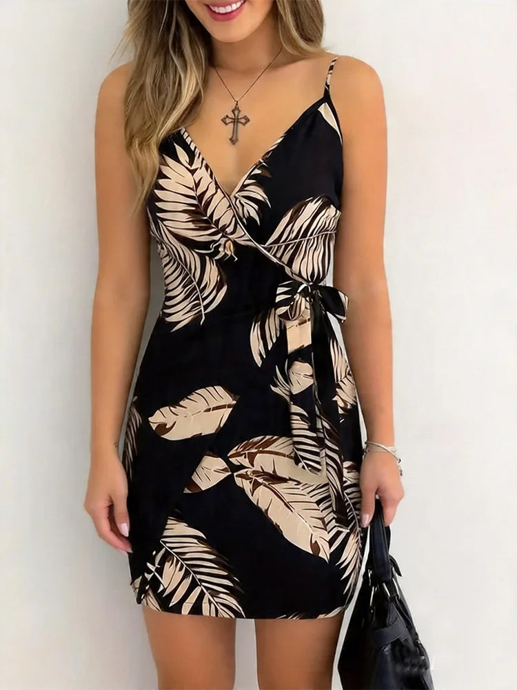 Floral Tie-Front Woven Mini Dress — Women's | Relaxed Fit | Playful Summer