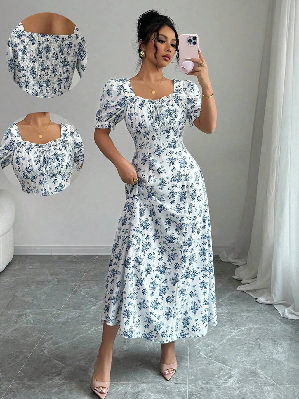 Puff-Sleeve Floral Woven Maxi Dress — Women's | Romantic Silhouette | Garden & Resort