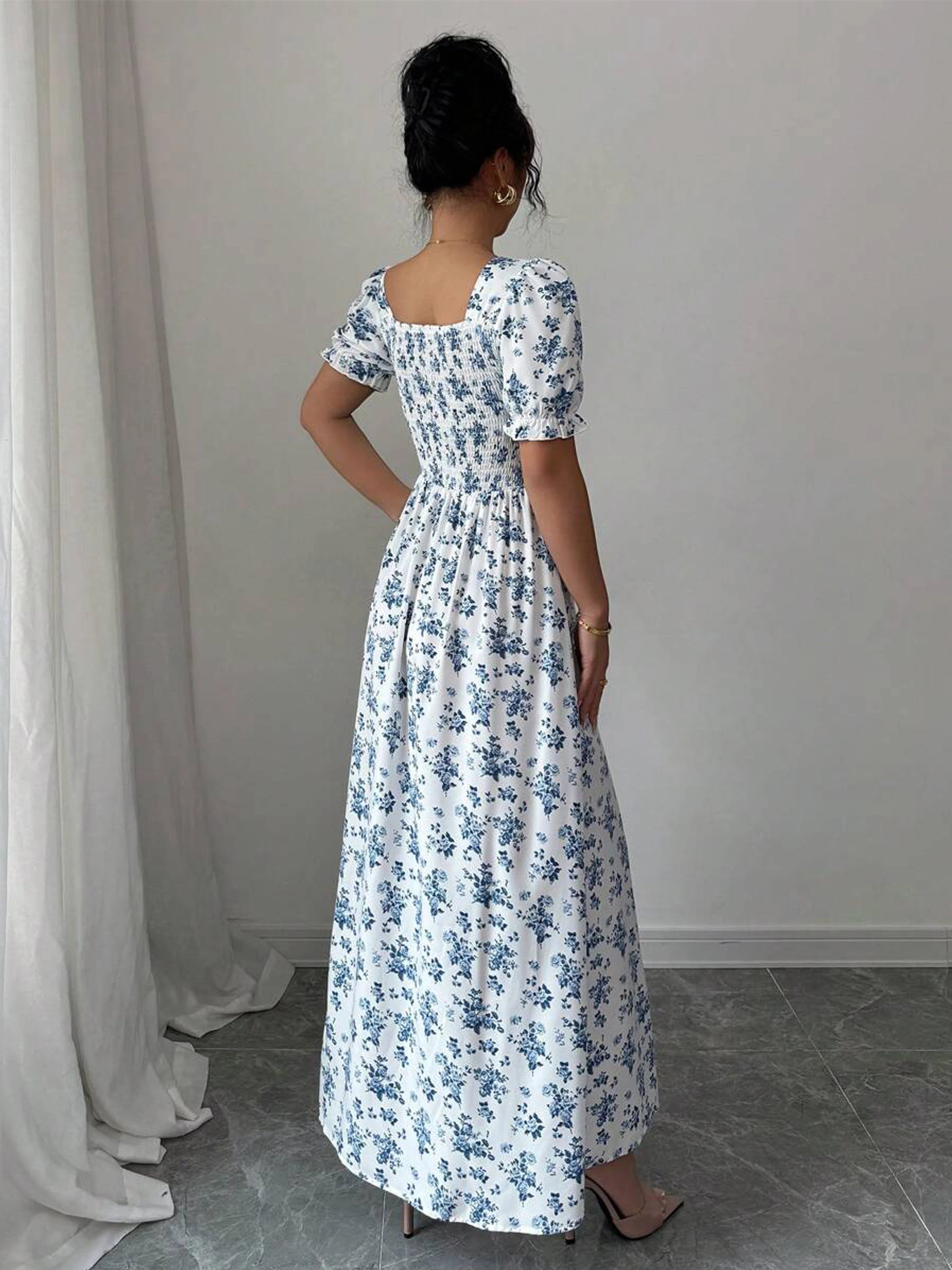 Puff-Sleeve Floral Woven Maxi Dress — Women's | Romantic Silhouette | Garden & Resort